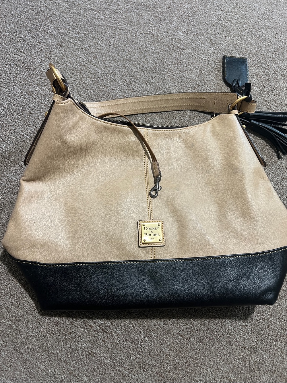 Dooney & Bourke Beige and Black Two-Tone Leather Shoulder Bag